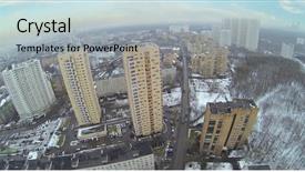 Presentation with neighborhood - Colorful presentation design enhanced with above view of high residential buildings in neighborhood at winter aerial view backdrop and a light gray colored foreground