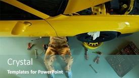  Presentation with mechanic - Presentation featuring above-view-of-legs background and a seafoam green colored foreground