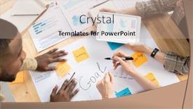  Presentation with business plan - Slides consisting of above-view-of-multi-ethnic background and a coral colored foreground