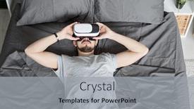  Presentation with virtual reality - Amazing PPT theme having above-view-of-relaxed-young backdrop and a light gray colored foreground