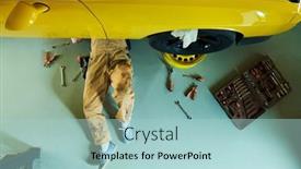  Presentation with garage car - Slides with above-view-of-repairman background and a light blue colored foreground