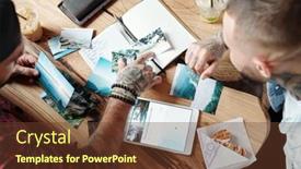  Presentation with journey - Colorful theme enhanced with above-view-of-traveler-sitting backdrop and a tawny brown colored foreground