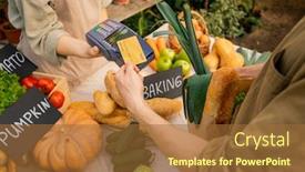  Presentation with credit market - Beautiful slide deck featuring above-view-of-unrecognizable-customer backdrop and a red colored foreground