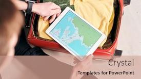  Presentation with foreign - Presentation theme with above-view-of-unrecognizable-man background and a coral colored foreground