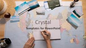  Presentation with traveler - Presentation theme having above-view-of-unrecognizable-traveler background and a soft green colored foreground