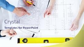  Presentation with project - Audience pleasing slide deck consisting of above view of worker s hands pointing to design project backdrop and a sky blue colored foreground