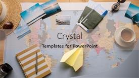  Presentation with coffee cup diary - PPT theme with above-view-of-world-map background and a mint green colored foreground