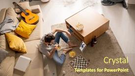  Presentation with living above - Colorful PPT theme enhanced with above-view-of-young-man backdrop and a violet colored foreground