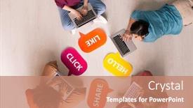  Presentation with internet addiction - Colorful PPT theme enhanced with above-view-of-young-people backdrop and a coral colored foreground