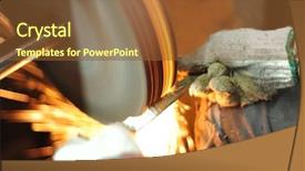  Presentation with metal production - PPT theme enhanced with abrasivity - close-up grinding metal production tool background and a tawny brown colored foreground