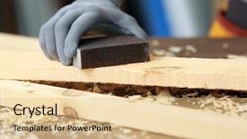  Presentation with carpenter - Cool new presentation theme with abrasivity - hand of carpenter machining wooden backdrop and a coral colored foreground