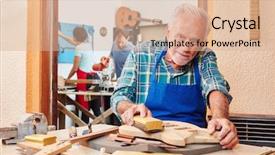  Presentation with wood - Colorful PPT layouts enhanced with abrasivity - senior luthier master prepares wood backdrop and a lemonade colored foreground