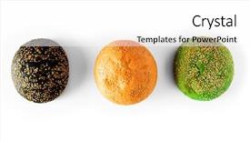  Presentation with green and black - Presentation design consisting of abred - three hamburgers on colorful bred background and a white colored foreground