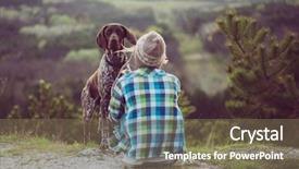  Presentation with guide dog helping blind woman - PPT layouts enhanced with abred - woman and her dog posing background and a  colored foreground