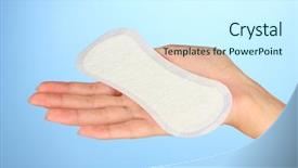  Presentation with sanitary pad - Theme featuring abrorption - woman's hand holding a daily background and a cool aqua colored foreground