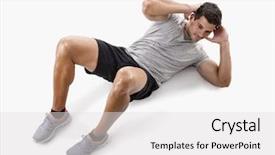  Presentation with professional tennis player athlete man - Cool new PPT theme with ab - athletic man doing abdominals isolated backdrop and a light gray colored foreground