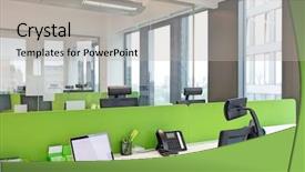  Presentation with office desk reception - Beautiful slides featuring absences - laptop and landline phone backdrop and a light gray colored foreground