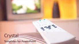  Presentation with television - Beautiful slide deck featuring absences - remote control on leather armchair backdrop and a  colored foreground