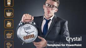  Presentation with coffee - PPT layouts enhanced with absent - businessman in coffee break concept background and a tawny brown colored foreground