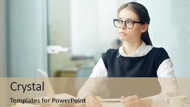  Presentation with contemplating - Presentation theme having absent - serious office worker contemplating background and a  colored foreground