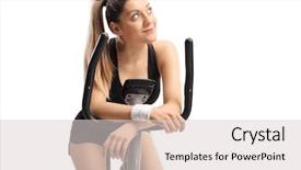  Presentation with exercise bike - Beautiful presentation design featuring absent - young woman daydreaming backdrop and a  colored foreground