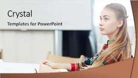  Presentation with ideas - Presentation design having absent - young woman thinking of ideas background and a sky blue colored foreground