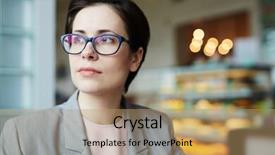  Presentation with female l leader - Presentation design with absent mind - female in eyeglasses having rest background and a  colored foreground