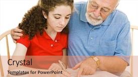  Presentation with vote - Audience pleasing slides consisting of absenteeism - grandfather helping his daughter vote backdrop and a coral colored foreground