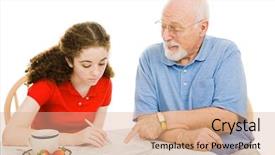  Presentation with teen girl - Amazing theme having absenteeism - grandfather helping teen girl fill backdrop and a coral colored foreground