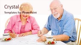  Presentation with election - Theme having absenteeism - senior couple filling out their background and a lemonade colored foreground