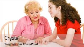  Presentation with doctor helps to get out of bed an elderly woman - PPT theme enhanced with absenteeism - senior woman filling out absentee background and a coral colored foreground