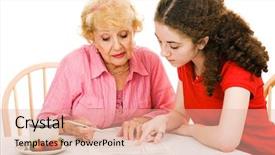  Presentation with teen girl - Slide deck consisting of absenteeism - teen girl helping her grandmother background and a coral colored foreground