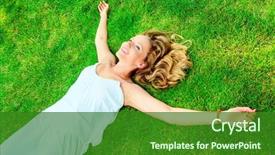  Presentation with grass - Slides enhanced with absolut - beautiful smiling woman lying background and a forest green colored foreground