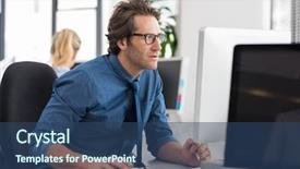  Presentation with business report - Theme having office businessman checking email background and a ocean colored foreground