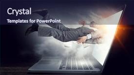  Presentation with technology social work - Cool new PPT layouts with absorbed by work or technologies backdrop and a navy blue colored foreground