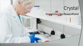  Presentation with pharmacist - PPT theme having absorbed pharmacist woman mixing some background and a light gray colored foreground