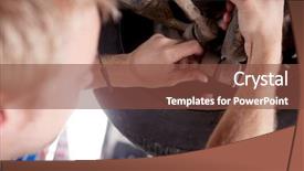  Presentation with shock absorber - Cool new presentation theme with mechanic inspecting a shock absorber backdrop and a tawny brown colored foreground