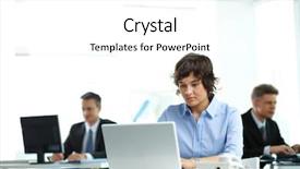  Presentation with people management word cloud - Presentation theme enhanced with being absorbed in their work background and a white colored foreground