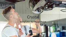  Presentation with mechanic shop - Colorful PPT layouts enhanced with mechanic replacing the shock absorber backdrop and a light gray colored foreground