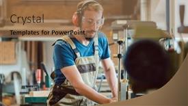 Presentation with milling machine - Presentation theme enhanced with absorbed-carpenter-at-the-milling background and a coral colored foreground