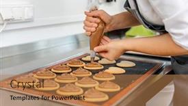  Presentation with pastry cream - Colorful slide deck enhanced with absorbed-confectioner-woman-using-pastry backdrop and a coral colored foreground