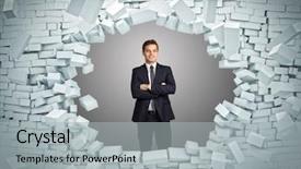  Presentation with explosion - Audience pleasing PPT layouts consisting of abstra - smiling businessman and brick 3d backdrop and a  colored foreground