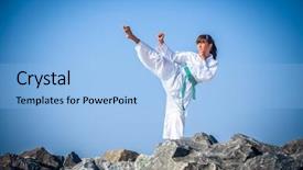  Presentation with karate - Colorful presentation theme enhanced with abstra - young girl training karate backdrop and a light blue colored foreground