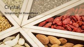  Presentation with goji - PPT theme having abstract - dried goji berries golden background and a coral colored foreground