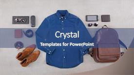  Presentation with flat - Cool new presentation theme with brown grey design abstract - men's casual outfits with accessories backdrop and a ocean colored foreground
