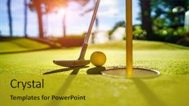  Presentation with mini golf - Colorful presentation design enhanced with abstract - mini golf yellow ball backdrop and a gold colored foreground