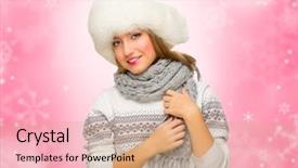  Presentation with winter taiga - Presentation design having abstract 1 20 - young girl with fur hat background and a  colored foreground