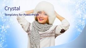  Presentation with hat - Audience pleasing presentation theme consisting of abstract 1 20 - young smiling woman with fur backdrop and a sky blue colored foreground