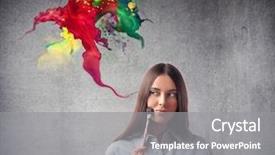  Presentation with retro paintbrush retro paintings artistic - Cool new theme with abstract 3d - beautiful woman holding a paintbrush backdrop and a gray colored foreground