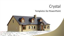  Presentation with white house - Slide deck consisting of abstract 3d - new house on the blueprint background and a white colored foreground